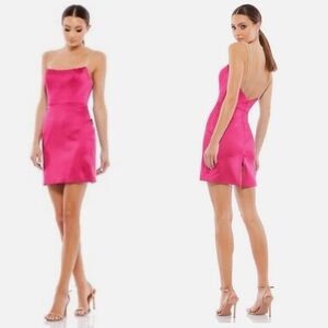 NWT IEENA FOR MAC DUGGAL Pink Rhinestone Strap Satin Mini Dress